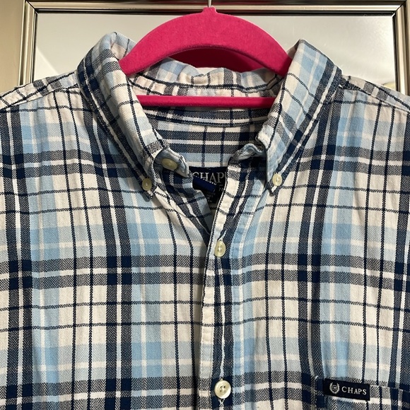 Chaps XXL plaid long sleeve button down shirt blues and white - Picture 6 of 10
